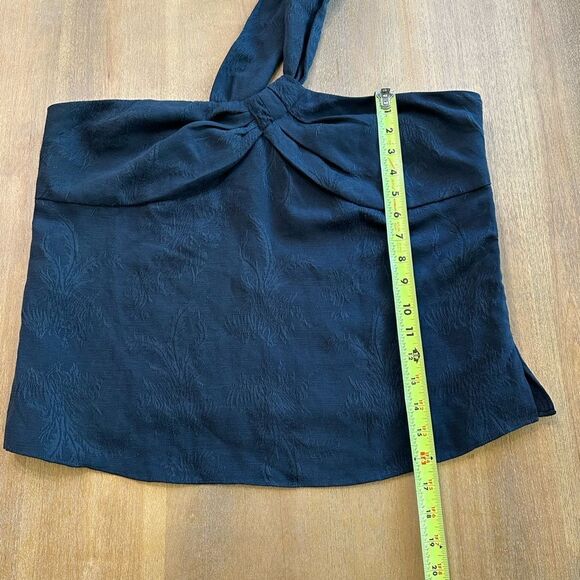 Veronica Beard Belinda Top One Shoulder Jacquard Navy Blue Linen Blend Size 14 - Picture 5 of 11
